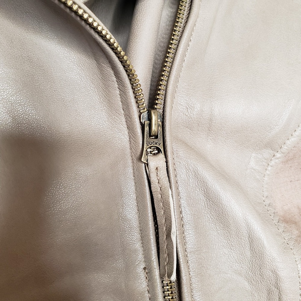 Lucky Brand Lamb Leather & Linen Moto Jacket Sz 3X Full Zip Boho Biker Coat - Picture 4 of 16